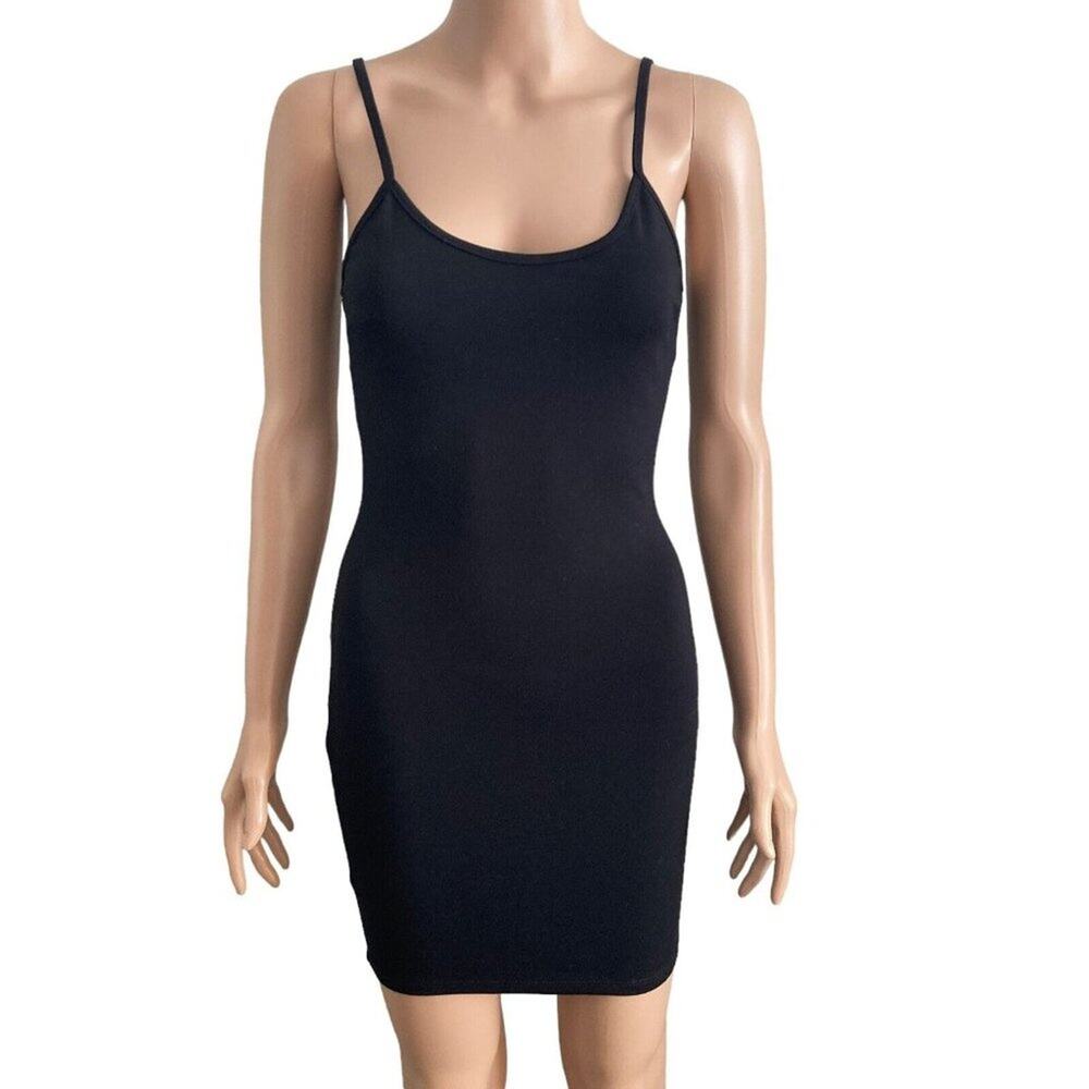 Lorette Dress Womens Small Black Stretch Sheath Strappy Sleeve